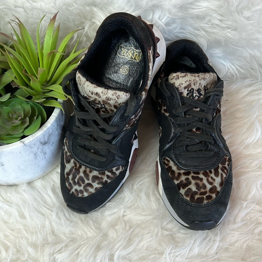 Ash Women’s Addict Black Leopard Low-Cut Lace Up Sneaker Size EU 36